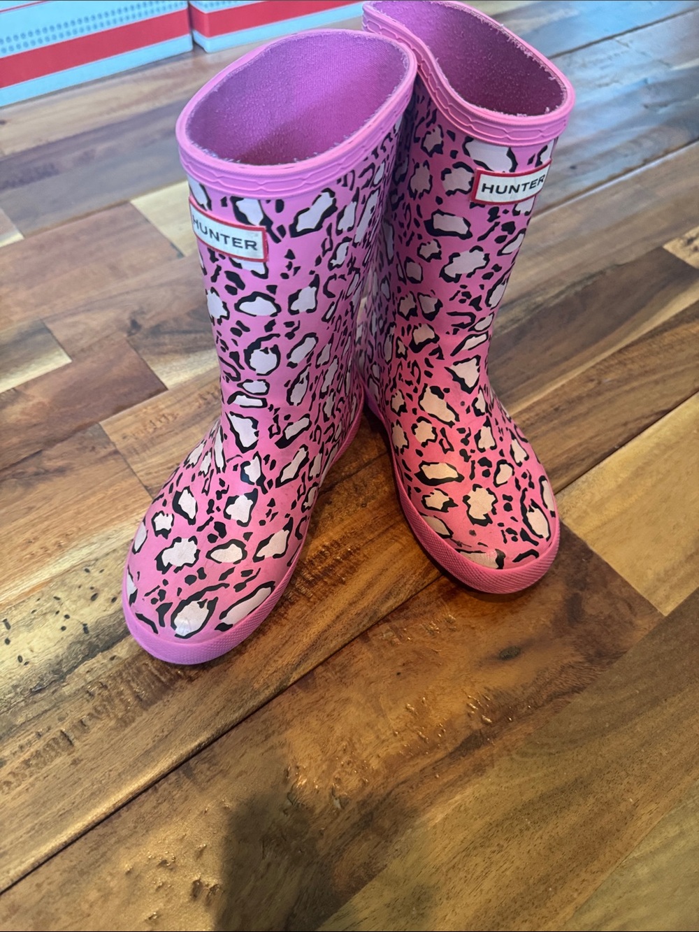 Hunter Pink Leopard Print Kids Rain Boots